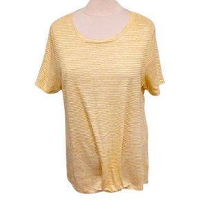 Tahari Striped Linen Hem Tie Yellow & White Tee NEW- Sz. Med